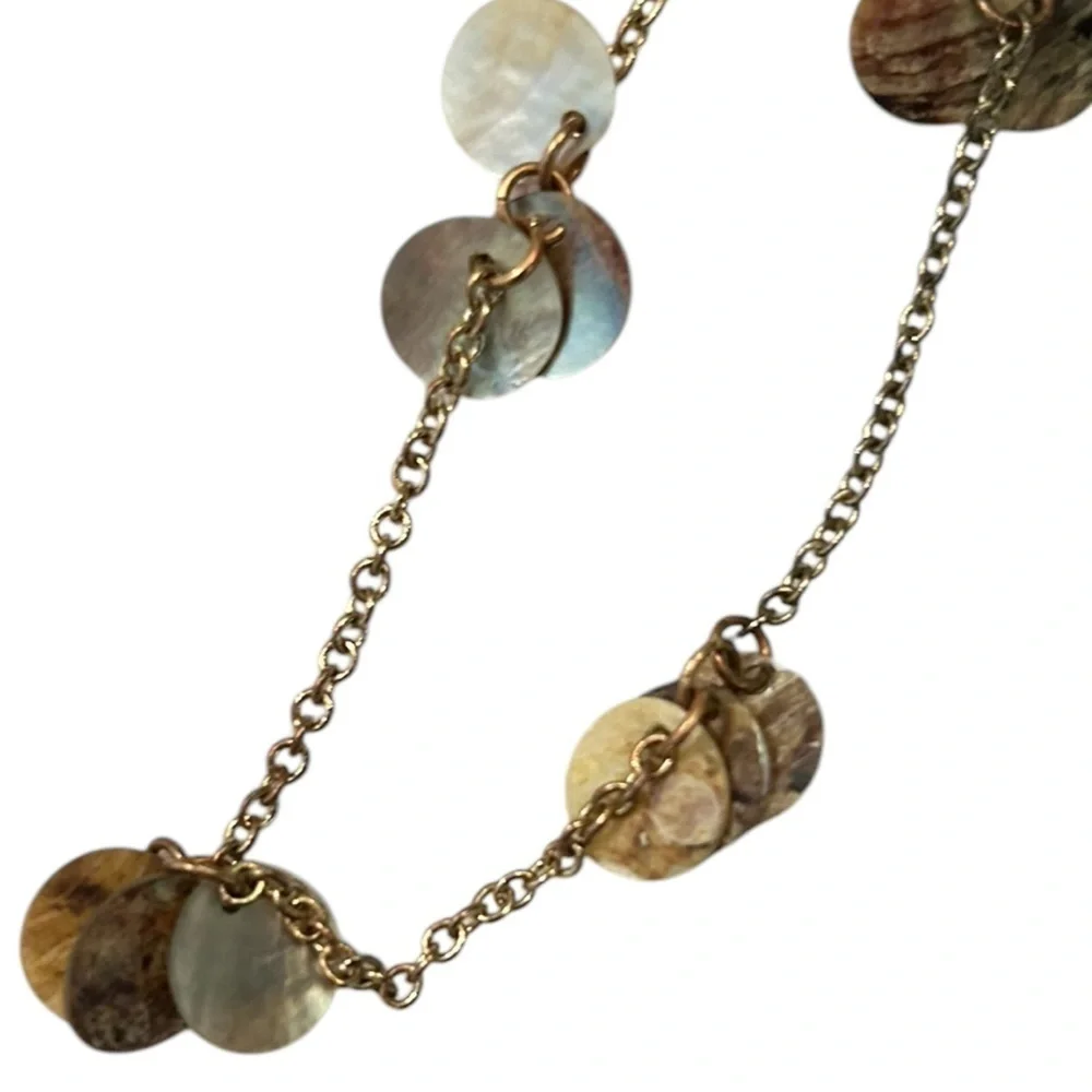 Boutique long delicate necklace mother of pearl circle beaded adjustable 18 inch